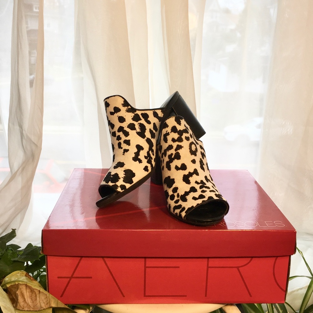 Aerosole Open Toe Calf Hair Mules